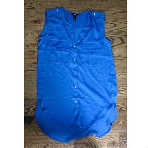 Royal blue button down satin top